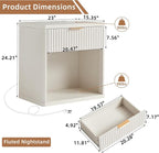 LEYAOYAO Fluted Farmhouse Nightstand Set of 2 with Charging Station, 23" Wide 1 Drawers End Table,White Dresser for Bedroom,Bed Side Table Chest of Drawers Cabinet,Wood Night Stand for Living Room