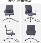Sidanli Executive Desk Chair, Ergonomic PU Leather Conference Chair with Adjustable Lumbar Support and Rolling Wheels for Home Office Game Room, Mid Back, Gray