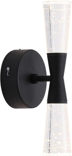 JoollySun Black Wall Sconce Crystal: Dimmable 3-Color (3000K-6000K) LED Bathroom Lighting for Hallway Bedroom Decorative
