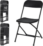 10 Pack Black Plastic Folding Chairs for Outside, Portable Stackable Commercial Metal Foldable Chairs with Steel Frame for Home Events Office Wedding Party, 350lbs Capacity