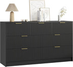 7 Drawers Dresser for Bedroom,55" Wide Fluted Dresser with Deep Drawers, Modern Chest of Drawers, Wood TV Stand Storage Organizer for Closet, Living Room, Hallway, Black
