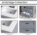 Hanover Ambridge 24'' Vanity Cabinet with Sink Combo for Bathroom, Powder Room, Pre-Assembled Cabinet, 2 Drawers, Accent Mirror, Artificial Stone Countertop, Gray Cabinet