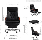 Kinnls Cameron Massage Chair Genuine Leather Executive Office Chair for Long Hours Ergonomic Home Chair Fully Reclining with Pillow,Retractable Footrest and Adjustable Headrest (Cowhide Leather-Black)