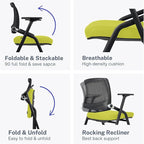 2 Pack Foldable Office Chairs with Wheels, Mesh Back, Arms and Portable - Folding Office Chairs for Conference Room Chair, Office Guest & Reception & Meeting Chair - (Green) 300 lbs.