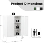Metal Locker Cabinet with 2 Doors, White Metal Accent Cabinets for Home Office, 40" Counter Height Storage Lockers Sideboard for Home Office Kitchen Living Room Hallway Entryway
