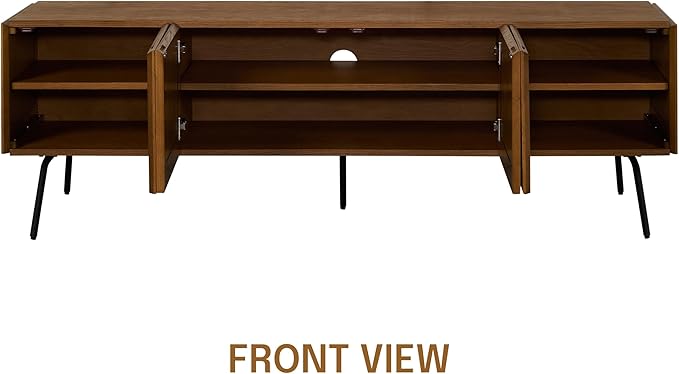 NTC Mossic TV Media Cabinet with 4 Doors for TVs, Entertainment Center with Natural Rattan, Metal Legs, Modern Storage Console for Living Room and Bedroom, Effortless Assembly, Rustic Oak