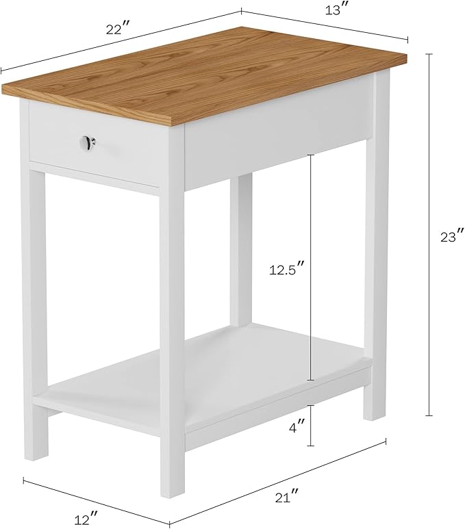 Side Table Set - Small Nightstand Set of 2 with Drawer and Open Storage Shelf - Traditional Style Bedroom or Living Room Furniture - Use as Bedside Tables or End Tables by Lavish Home (White)