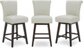 CHITA 26 Inch Counter Height Swivel Bar Stools Set of 3, FSC Certified Modern Upholstered Faux Leather Swivel Barstool Chair with Back, Creamy Grey