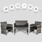 COSTWAY Patio Furniture Set 4 Pieces, Outdoor Wicker Chairs Sofa w/Coffee Table and Soft Cushions, Rattan Conversation Sets for Patio Lawn Backyard Yard Pool Garden, Black