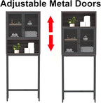 Launica Over The Toilet Storage Cabinet, Industrial Bathroom Organizer Above Toilet, Bathrooms Space Saver Stand with Shelf, Wood and Metal Freestanding Bathrooms Rack Behind The Toilet, Dark Gray Oak