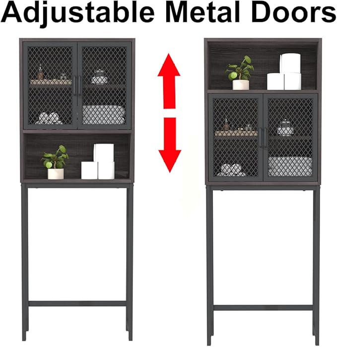 Launica Over The Toilet Storage Cabinet, Industrial Bathroom Organizer Above Toilet, Bathrooms Space Saver Stand with Shelf, Wood and Metal Freestanding Bathrooms Rack Behind The Toilet, Dark Gray Oak