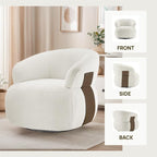 Swivel Barrel Accent Chairs-Modern Round Club Arm Chair Upholstered Living Room Armchair, Single Sofa Seating Bedroom Side Reading Seat for Living Roon Office (White,1 Pack)