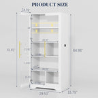 Vlsrka 65" File Cabinet, Filing Cabinets Fit Letter/A4 Size, Storage Cabinet with Doors & Lights, Tall File Bookcase with 2 Adjustable Shelves for Home Office, Living Room, White