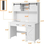 Farmhouse 47" Executive Computer Desk with 2 Drawers and Storage Cabinet, Home Office Desk with Hutch and Charging Station, Workspace for Work and Study (Cream White).