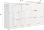 7 Drawers Dresser for Bedroom,55" Wide Fluted Dresser with Deep Drawers, Modern Chest of Drawers, Wood TV Stand Storage Organizer for Closet, Living Room, Hallway, White