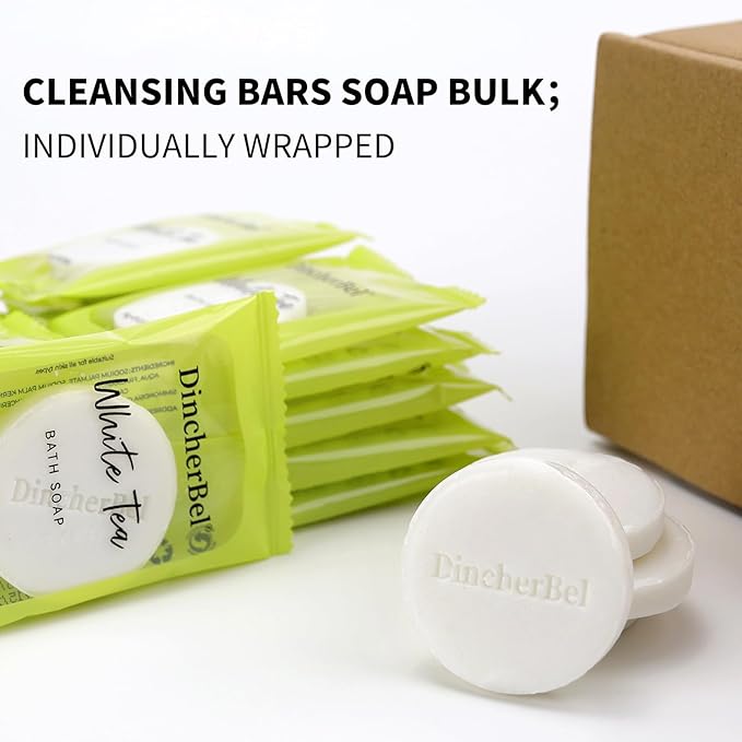 DincherBel 200 Pack 0.5oz Travel Soap, Mini Round Cleansing Bars Soap Bulk Travel Size, Individually Wrapped Toiletries Amenities for Hotel, Airbnb, Shelter, Camping and Traveling