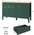 6 Drawers Green Dresser for Bedroom, 47" Wide Wood Modern Chest of Drawers, Shaker Style, Modular Dresser TV Stand for Bedroom, Living Room, Hallway (Green)