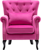 chairus Mid-Century Modern Accent Chair Comfy Tufted Single Sofa Chair Wingback Armchair with Pillow for Club, Living Room, Bedroom - Velvet, Rose