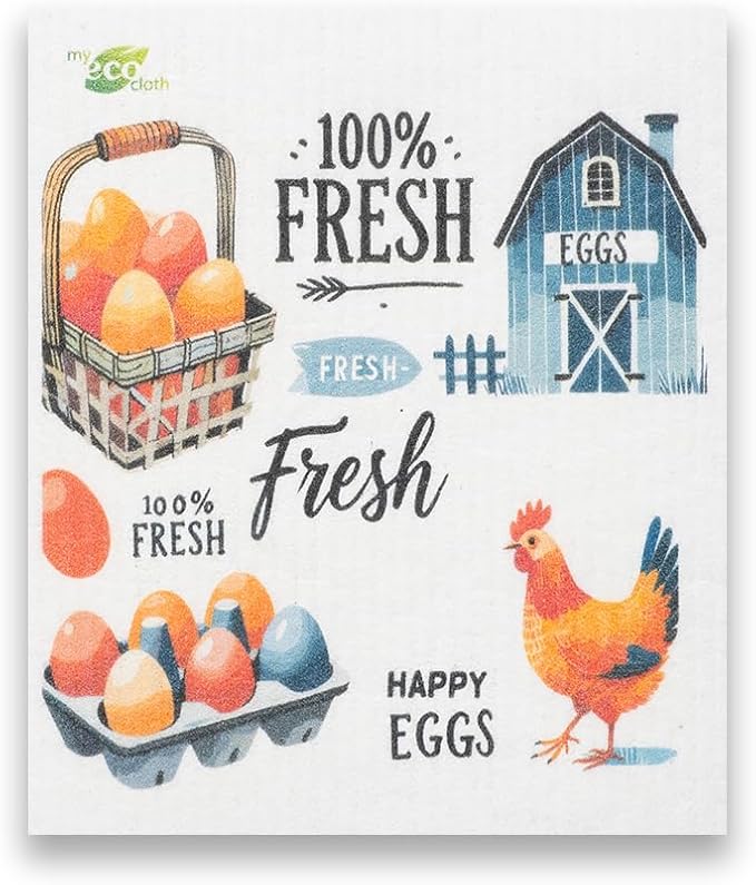 SWEDEdishcloths - Cellulose Sponge Dish Towels - Mixed Set of 6 (One of Each Design) Chickens Swedish Dish Cloths