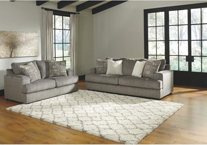 Signature Design by Ashley Soletren Contemporary Chenille Loveseat with 2 Accent Pillows, Gray