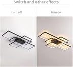 GEADI Modern Extra Large LED Ceiling Lights, Black Dimmable Rectangular Chandelier 68W Flush Mount Ceiling Lamp with Remote 3 Squares Ceiling Light Fixtures for Living Dining Room Kitchen, 41.3in