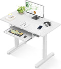 Casaottima Electric Standing Desk with Keyboard Tray, 35 Inch Height Adjustable Small Table, Sit Stand Table, Writing Computer Desk for Home, Office, Workstation, White