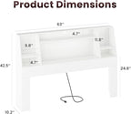 Queen/Full Headboard Queen Size with Storage, Wood Bookcase Headboard with Charging Station & 2 LED Lights, Modern Headboard Only for Queen Size Bed, Noise-Free, Sturdy and Durable, White