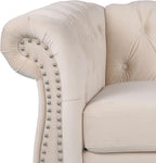Chesterfield 3 Seater Sofa, Modern Velvet Tufted Couch 3 Seater with Rolled Arms and Nailhead Mid-Century Upholstered Couch for Living Room, Bedroom, Apartment and Office, Beige