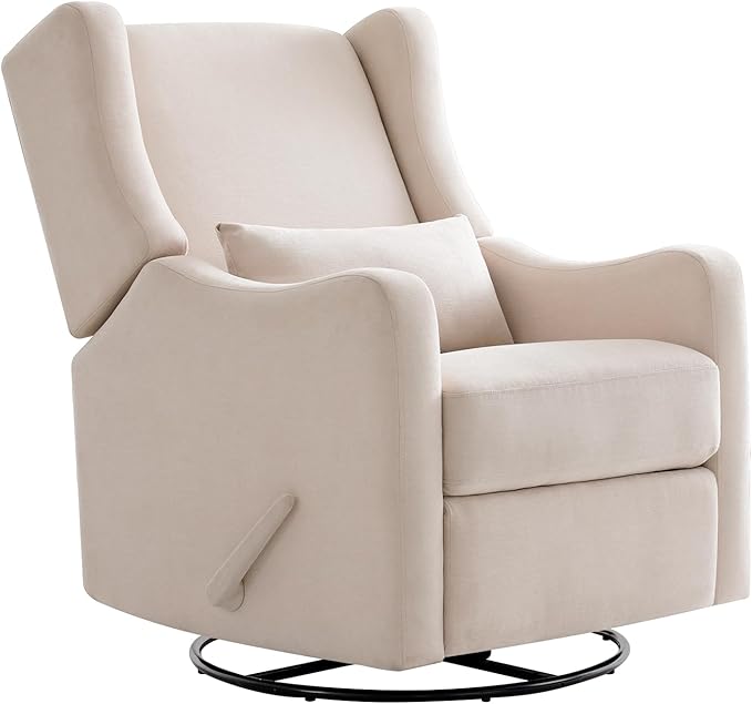 Harkawon Wingback Glider Rocking Recliner, Swivel Rocker Recliner Chair, Nursery Rocking Chair, Fabric Chair with Lumber Support, High Back, Deep Seat, for Living Room, Bedroom, Beige