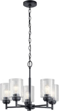 Kichler Winslow 19.75" 5-Light Chandelier Light with Clear Seeded Glass in Black for Kitchen, Bar, Dining Room, Living Room (19.75" x 16.25"), 44030BK