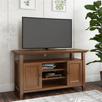 SIMPLIHOME Amherst 54-inch Wide Solid Wood TV Stand in Light Golden Brown, Transitional-Style Media Console for Living Room with Adjustable Shelves and Cable Management