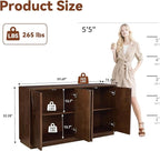LKTART 59" Sideboard Buffet Cabinet Retro Accent Storage Cabinet with Magnetic Door Latches Adjustable Shelf for Living Room Kitchen(Walnut)
