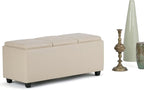 SIMPLIHOME Avalon 42 inch Wide Contemporary Rectangle Storage Ottoman in Satin Cream Vegan Faux Leather, Assembled, for the Living Room, Entryway and Family Room
