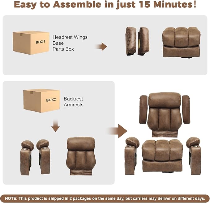 HUSFU Oversized Power Lift Recliner Chair with Massage and Heat for Elderly, Electric Leather Recliner with 2 Cup Holders, Side Pocket and USB Port,Brown