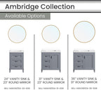 Hanover Ambridge 24'' Vanity Cabinet with Sink Combo for Bathroom, Powder Room, Pre-Assembled Cabinet, 2 Drawers, Accent Mirror, Artificial Stone Countertop, Gray Cabinet