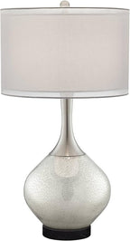 Possini Euro Design Swift Modern Table Lamp 30 1/2" Tall with Round Black Marble Riser Mercury Glass Chrome Double Drum Shade for Bedroom Living Room Nightstand Bedside Night Stand Office Kids Room