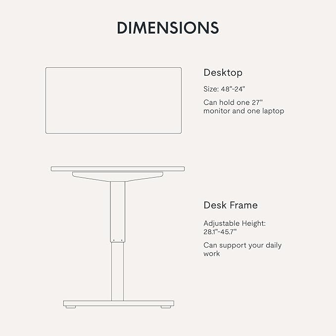 FLEXISPOT EN1 One-Piece Standing Desk, 48x24 Electric Sit Stand Desk for Home Office and Computer Workstation (White Frame + Rustic Top, 2 Packages)