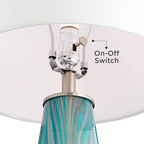 Possini Euro Design Jaime Modern Table Lamps 26" Tall Set of 2 Blue Smoky Gray Swirls Art Glass White Fabric Drum Shade Decor for Bedroom Living Family Room Bedside Nightstand House Home Office