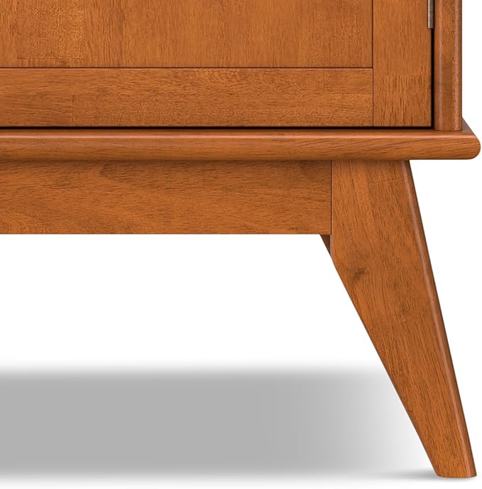 SIMPLIHOME Draper Solid Hardwood 36 inch Wide Mid Century Modern Entryway Storage Cabinet in Teak Brown for The Living Room, Entryway and Family Room