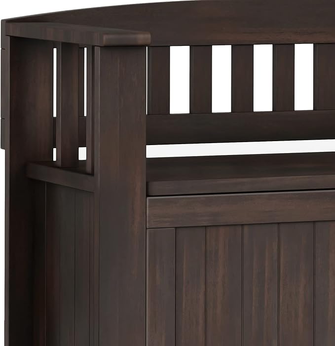 SIMPLIHOME Acadian Entryway Storage Bench - 36 inch Wide Solid Wood Small Hallway Seat in Brunette Brown, Transitional Bench for Mudroom with Lift-Up Lid, 2 Compartments and Slatted Backrest