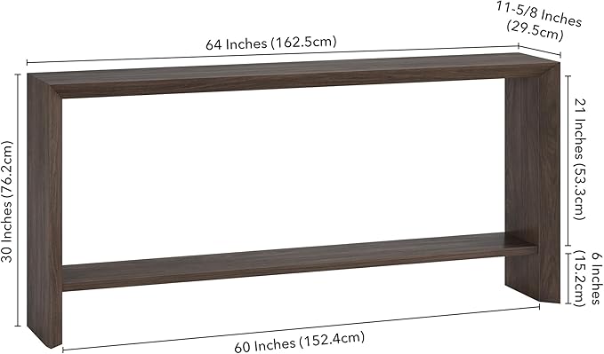 Henn&Hart 64'' Wooden Rectangular Console Table Entryway Table, Sofa Table with Wooden Storage Shelf for Entryway, Living Room, Couch, Hallway, or Office, Alder Brown