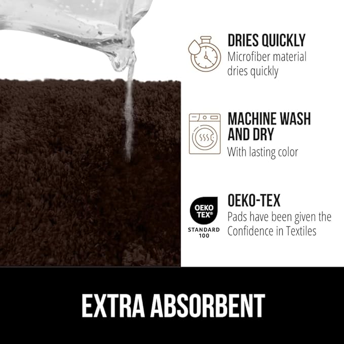 GORILLA GRIP Bathroom Rugs, 30x20, Ultra Soft Absorbent Mat, Thick Plush Bath Rug, Machine Washable, Microfiber Quick Dry, Mats for Shower, Bathtub and Floor, Home Decor Accessories, Brown