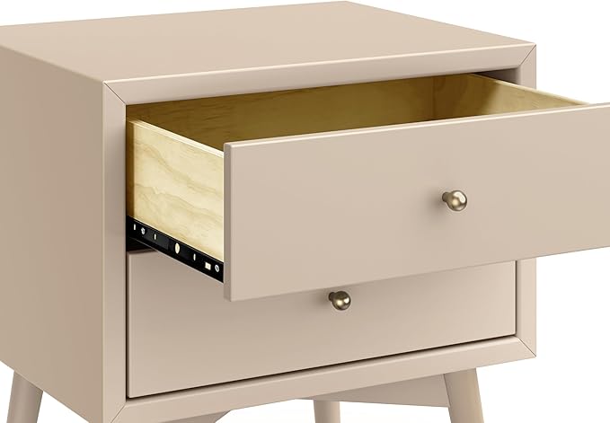 Babyletto Palma 2-Drawer Assembled Nightstand in Taupe, GREENGUARD Gold Certified, Mid-Century Modern Design