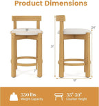 COSTWAY 24'' Counter Height Bar Stools Set of 4, Teddy Velvet Upholstered Bar Chairs with Backrests and Footrests, Wood High Barstools for Kitchen Island and Dining Room (Natural)
