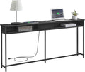 VASAGLE 70.9-Inch Console Table with Outlet and Shelves, Sofa Table with Charging Station, Behind Couch Table Skinny, Entryway Table for Hallway, Living Room, Charcoal Gray and Ink Black ULNT118B22
