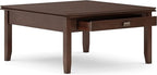 SIMPLIHOME Artisan Square Coffee Table - 36 inch Wide Solid Wood Transitional Cocktail Table in Russet Brown, Classic Living Room Table with Slatted Open Shelf and Contemporary Framed Top Design