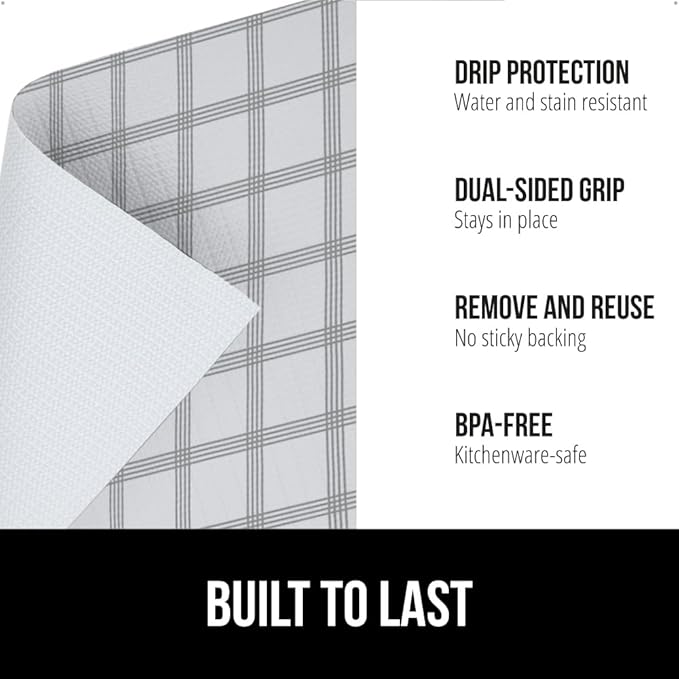 GORILLA GRIP DripGuard Shelf Liner, Non Adhesive Drawer and Kitchen Cabinet Protector, 20x240 Inch, Slip Resistant BPA Free Smooth Surface Plastic Liners for Cabinets, Bathrooms, Closets, Gray White