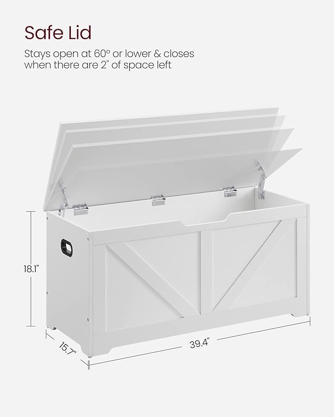 VASAGLE Storage Chest, Storage Trunk with 2 Safety Hinges, Storage Bench, Shoe Bench, Farmhouse Style, 15.7 x 39.4 x 18.1 Inches, for Entryway, Bedroom, Living Room, Cloud White ULSB060T14