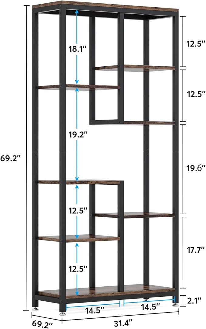 Tribesigns 6-Tier Tall Bookshelf Set of 2, Industrial 8-Shelf Open Bookcase Storage Display Book Shelves for Living Room, Home Office