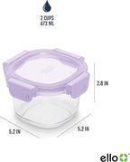 Ello Color Lock 2 Cup 6PC, 3 Pack Glass Meal Prep Sets Leak-Proof Glass Food Storage Containers with Airtight BPA-Free Plastic Lids, Dishwasher, Microwave, and Freezer Safe, Purple Rain